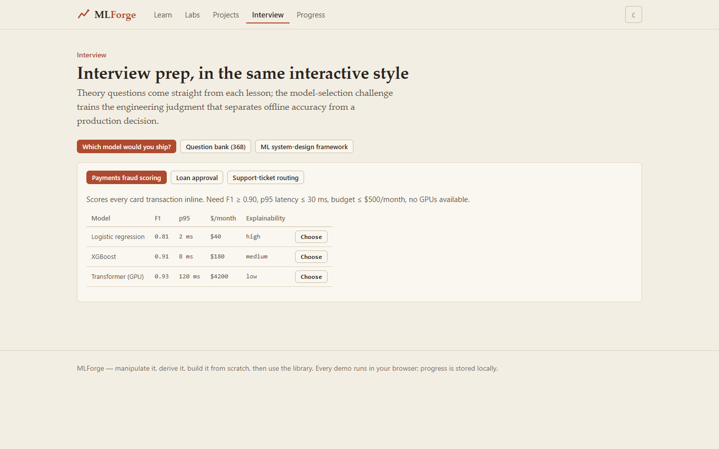 Interview prep in the same interactive style.