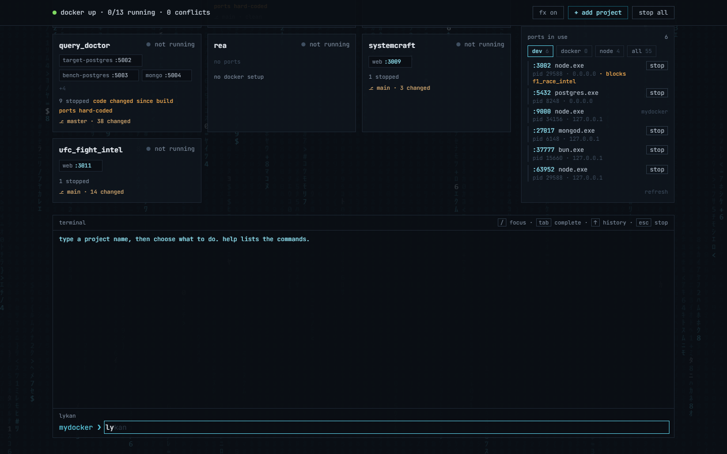 The terminal: typing "ly" ghost-completes "lykan"; Tab accepts it.